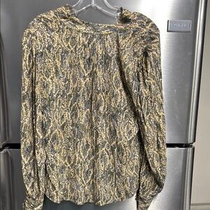 Brown and Tan Ruffled Long Sleeve Blouse with Sailor Collar